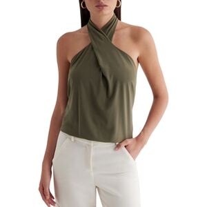 Express Twist Halter Neck Tank Top Women's Size XL Olive Green Sleeveless Blouse